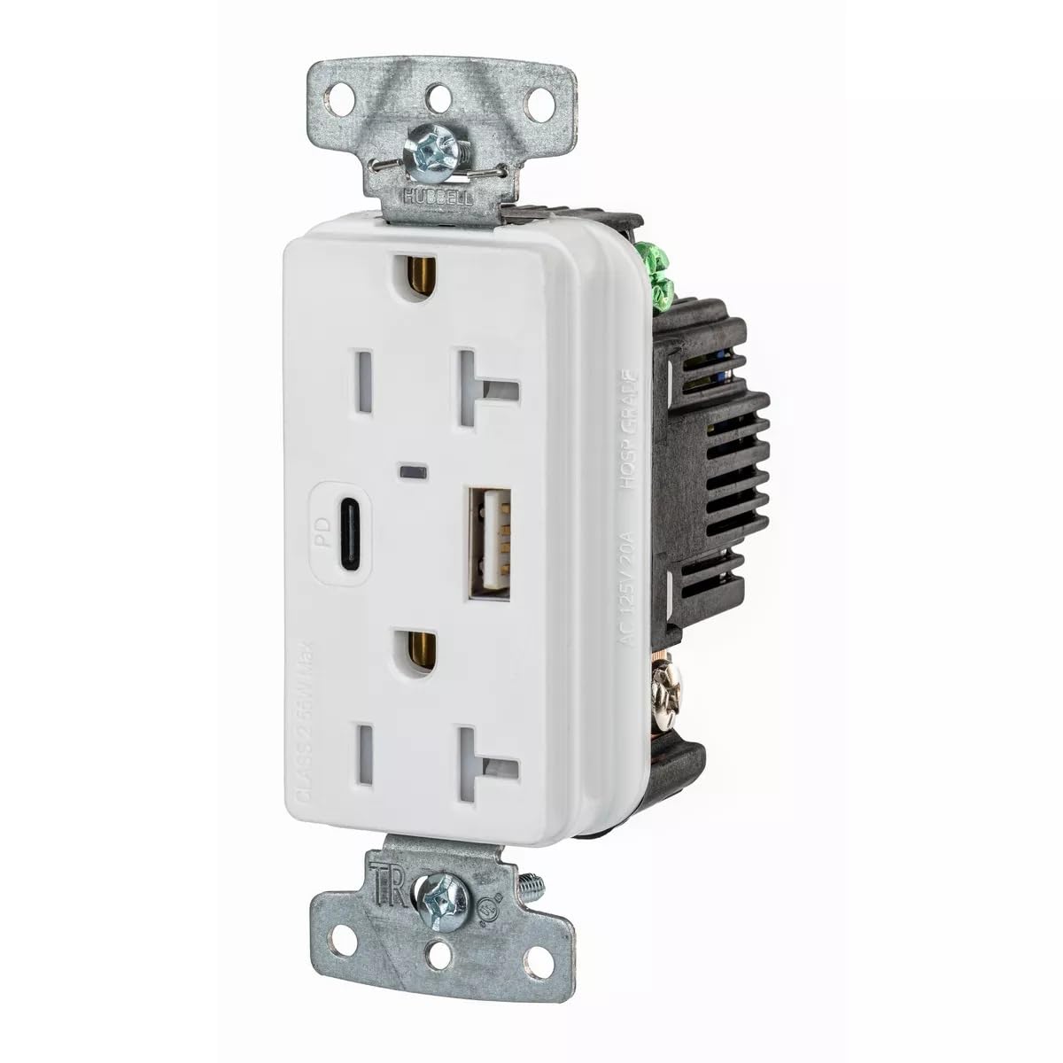 Bryant Electric 20-Amp, 125-Volt USBB20ACPDW Type A and C USB in-Wall Charger Outlet, Tamper-Resistant, White