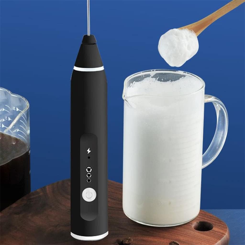3-Speeds Electric Whisk Coffee Milk Drink Frother Foamer Mixer USB Rechargeable Handheld (A (A As the picture shows)