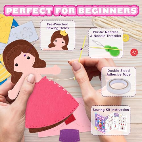 VigorFun-Sewing-Kit-for-Kids-Beginner-Arts-and-Crafts-Make-DIY-Projects-of-Fairy-Tale-World-Felt-Sewing-Craft-Kits-Educational-Toys-Birthday-Christmas-Gifts-for-Girls-Kids-Age-4-6-7-8-10-12