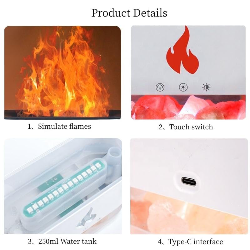 Image of QIWA Flame Aroma Diffuser & Cool Mist Humidifier with Himalayan Salt Crystals | 7-Color Ambient Night Light | Essential Oil Fragrance Diffuser for Home, Bedroom, Office, Living Room & Relaxation
