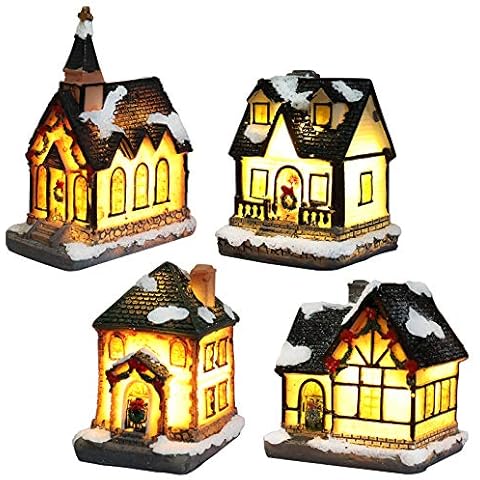 Christmas Village Houses Battery Operated, Christmas Village Sets Electric Ornaments Buildings Light Up Scene Christmas Decorations Led Snow Cover Cover