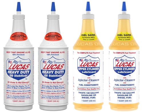Elite Tool Center 4 Pack 32oz Lucas Oil 10003 & Lucas Oil 10001 Fuel & Oil Additive; Extends Engine Life on Gasoline & Diesel Cars, Trucks, and RVs