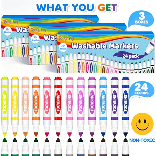 Image of Washable Markers Bulk (72 Count, 3 Box), Broad Line Markers for Kids with Conical Tip, Assorted Colors, Drawing Essentials for School Classroom, Student Must Have for Coloring Book, Art Craft Supplies