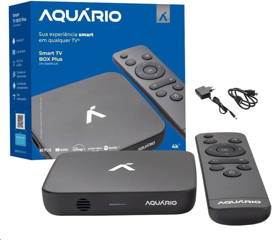 TV Box Aquário STV-3000 Plus Android 11 4K Wi-Fi Dual Band 2.4/5G...
