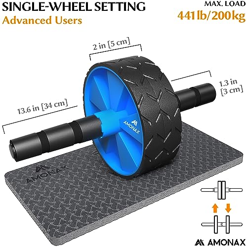 Amonax Convertible Ab Wheel Roller with Large Knee Mat for Core Abs Rollout Exercise. Double Wheel Set with Dual Fitness Strength Training Modes at Gym or Home - Image 6