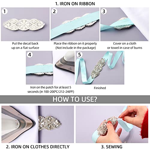 5 Pcs Crystal Rhinestone Applique Silver Wedding Applique Iron On Rhinestone Sash Applique Rhinestone Hair Applique For Bridal Wedding Dress Clothes Shoes(Exquisite Style) #TOP3