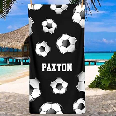 Soccer Football Sport Personalized Beach Towel Custom Bath Towels Personalised Towels for Bathroom Pool Birthday Daily Men Adult Boy Girl Kids ( 60X30 Inches ) Cover