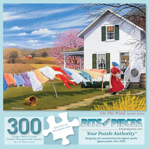 Rompecabezas de 300 piezas para adultos de Bits and Pieces, diseño rústico de granja estadounidense, 18" x 24", corte aleatorio, sin dos piezas iguales, 'On the Wind' miniatura 1