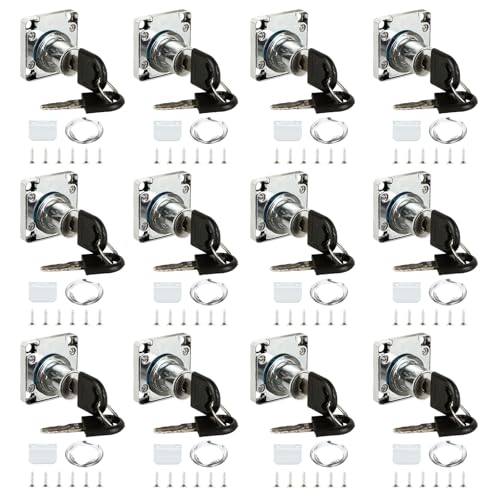 CYEER 12 PCS Cupboard Locks 22mm, Zinc Alloy Cam Lock, Cabinet Lock with Keys Different, Cylinder Security Drawer Lock Mailbox Post Locker for Office Household Cabinet Mailbox Drawer Household