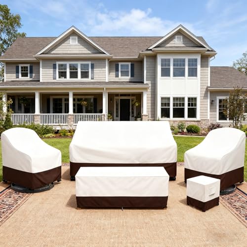 Image of Bitubi Waterproof Patio Sofa Cover, Heavy Duty 2-Seater Outdoor Couch Cover Size Up to 58W x 32.5D x 31H Inches, Lawn Patio Furniture Covers with Air Vent (Brown)