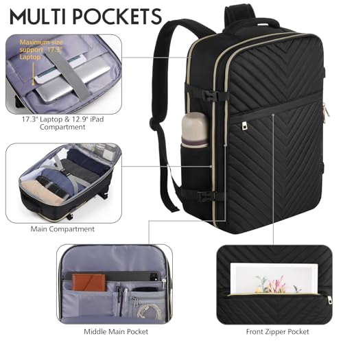 MOMUVO Carry On Backpack for Women,Flight Approved Large Travel Laptop Backpack Water Resistant Luggage Travel Bag for Weekender Business, Black-1 の商品画像 4