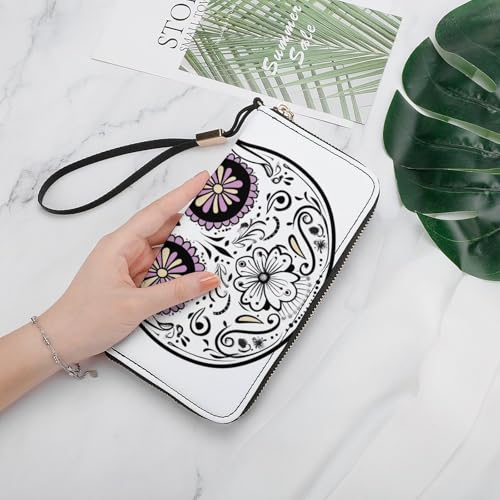 Skull in Black And White Simple PU Leather Clutch Long Bifold Wallet, Coin Purse Credit Pass Case, Durable Card-Holder Money Storage for Women Men4