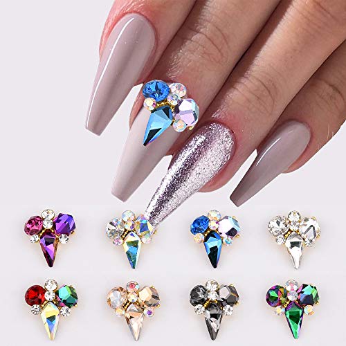 24pcs New Deisgns Chunk Sparkling Gold Alloy 3D Nail Decoration Charm Big Jewelry Crystals Rhinestones for Nails Art 8 Colors Assorted