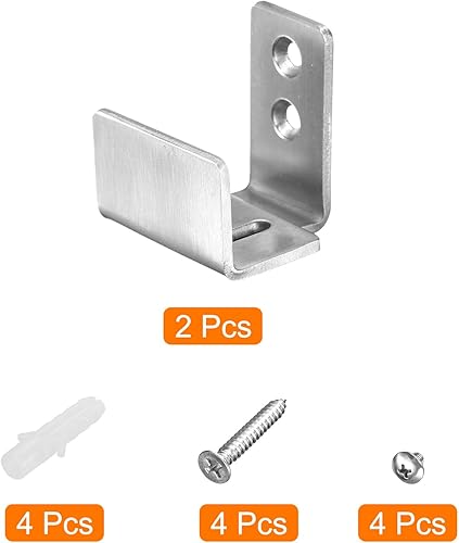 Miniatura 3 de uxcell Guía de piso para puerta de granero, 2 piezas de herrajes para puerta corrediza de granero de acero inoxidable, soporte en U ajustable