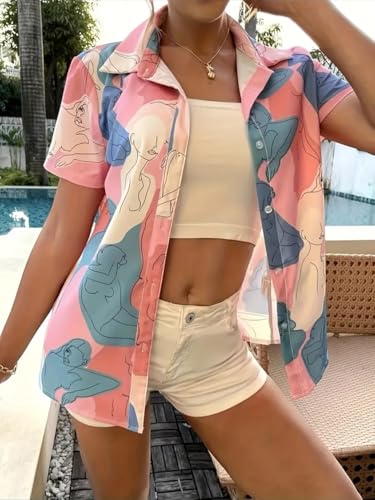 Image of Gufrina top for Women Stylish Western|Shirt Type top|Half Sleeve|Fabric Rayon| Collar Neck |Abstract Figure Print|Casual Regular fit