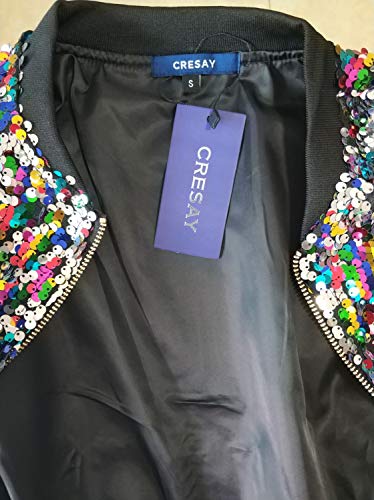 Cresay Women's Sequin Fitted Long Sleeve Zipper Blazer Bomber Jacket3