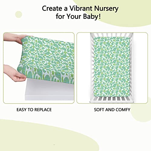 Paisley Themed Fitted Crib Sheet,Standard Crib Mattress Fitted Sheet Toddler Bed Mattress Sheets-Baby Sheet For Boys Girls,28“ X52“,Pistachio Pale Sky Blue And Fern Green #TOP5