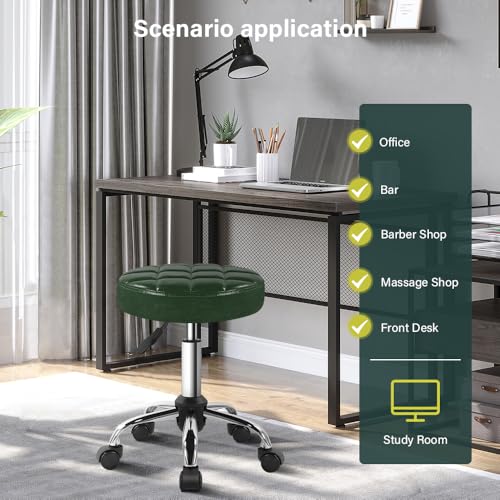 Image of BFTOU Classic Swivel Stool with Wheel for Salon Work Home SPA Shop Height-Adjustable and Cost-Effective Rolling Stool Chair Small (Green)