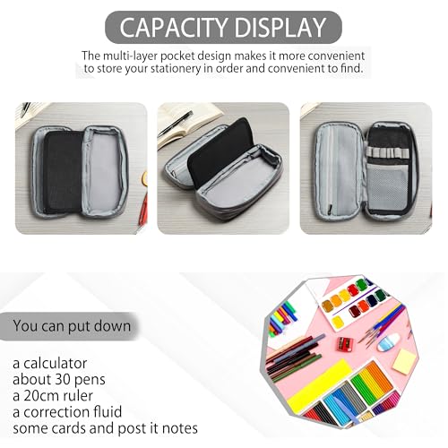 Image of Wooum Expandable Pencil Pouch for Boys & Students | 1 Year Warranty | Large Capacity Pencil Case for School, College & Office | Big Stationery Organizer Pen Bag with Mesh Pocket | Black Pencil Pouch