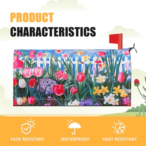 Spring Flowers and Butterfly 21\"x18\" Magnetic Covers Suitable for 19 \"x6.5 Standard Mailbox, Valentine\'s February 14th Mailbox Covers