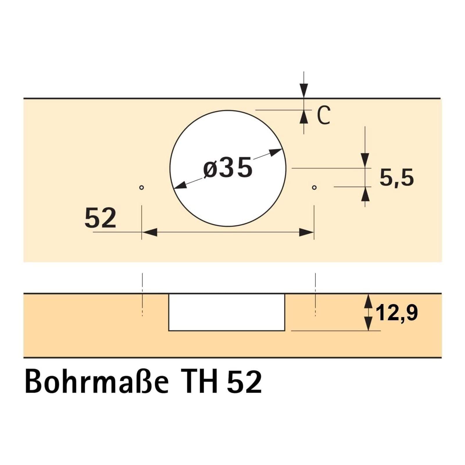 SOTECH 8 piezas Hettich Sensys 8645i TH 52 Bisagra Tope interior incl. tornillos M4 x 20 mm Ángulo de apertura 110° Distancia 1,5 mm
