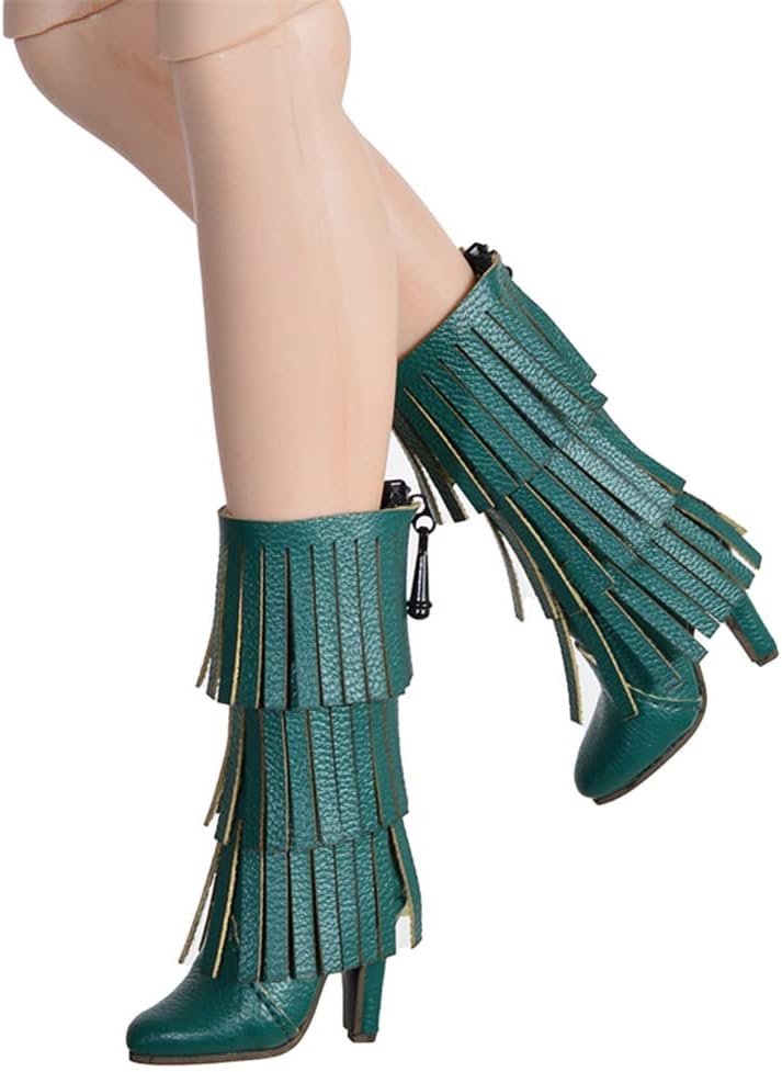 1/6 Scale Female Shoes,Female High Heels Boots Hollow Inside Shoes Zipper Boot Accessory for 12inch PH TBL JO Action Figure (Green, Tassel Version)
