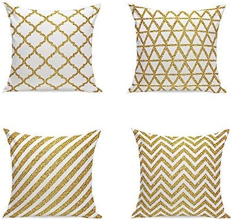 RuiHome Set of 4 Modern Geometric Throw Pillow Covers Golden Striped Cushion Case for Sofa Couch Bed (18" X 18")
