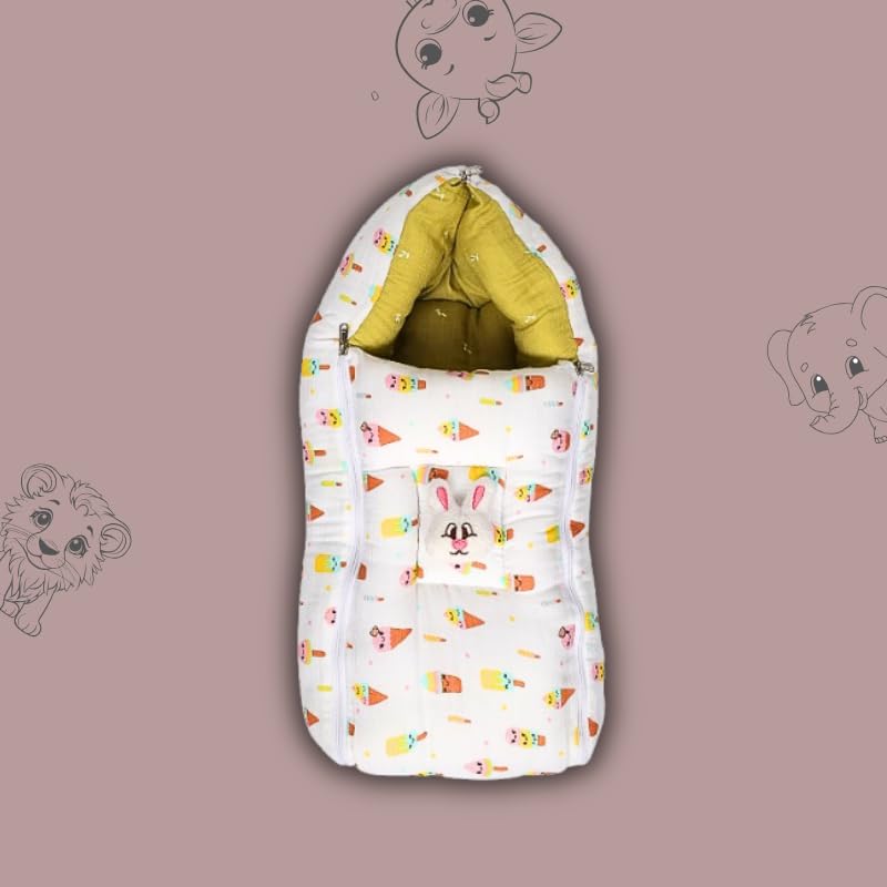 Image of VoiDrop 100% Muslin Baby Sleeping Bag 3 in1 Comfortable for Baby Carry Bag 0-6 Month Sleeping Bag (Olive Green)