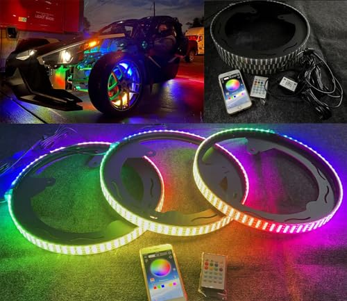 Quad Row Four Rolls 3PCS Dream Color Chasing Illuminated LED Wheel Lights Brightest Strips Off-Road Lighting for Polaris Slingshot 2015 2016 2017 2018 2019 2020 2021 2022 2023 2024 2025