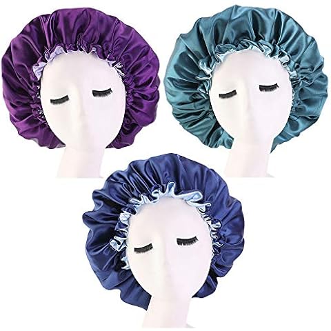 Golden Apple 3PCS Elastic Women Satin Night Sleep Cap Hair Bonnet Hat Shower Caps (B) Cover