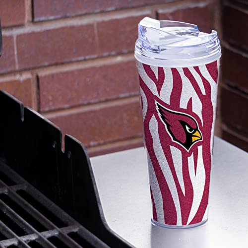 Image of Rico Industries NFL Football Glitter 24oz Acrylic Glitter Tumbler with Hinged Lid, Officially Licensed Double Wall Tumbler with Straw