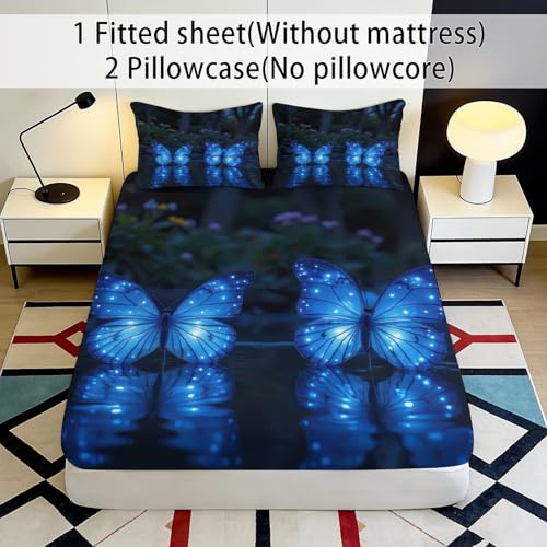 Drap housse papillon bleu 90x200 microfibre - 3