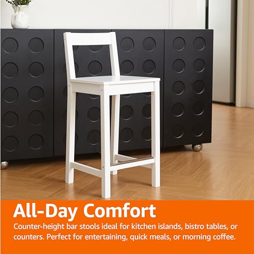 Image of Amazon Basics Wooden Counter Height Bar Stool with Backrest for Kitchen Island, 24 inch, White, 1 Unit