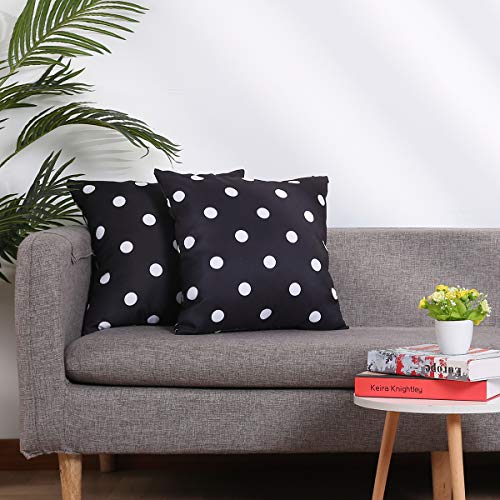 Eternal Beauty Set Of 2 Outdoor Throw Pillow Covers Waterproof Outdoor Pillow Covers For Patio Pillows, Black White Polka Dot, 18X18 Inches #TOP2