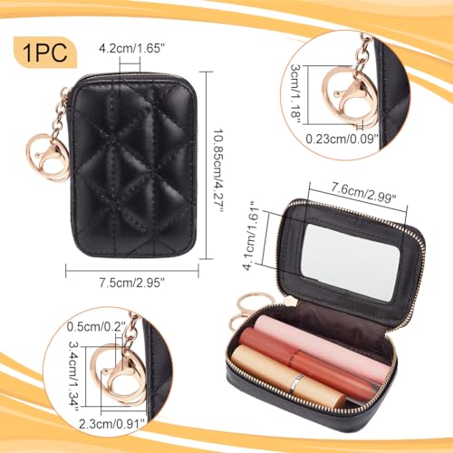 WADORN PU Leather Zipper Lipstick Storage Bags with Mirror, Small Cosmetic Bag for Lipsticks Mini Portable Makeup Holder for Women, Black - Image 2
