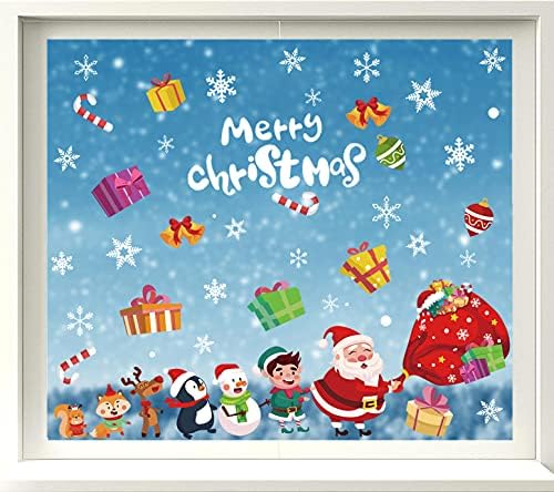 VEYLIN Christmas Window Cling, 8 Sheets Xmas Snowflake Window Stickers Santa Claus Snowman for Christmas Window Display