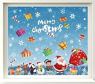 VEYLIN Christmas Window Cling, 8 Sheets Xmas Snowflake Window Stickers Santa Claus Snowman for Christmas Window Display