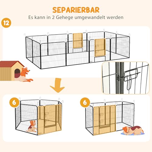 PawHut Welpenlaufstall 12-teilig 80cm hoch faltbar flexibel DIY Welpenauslauf mit 2 abschließbarer Tür 12 Gitterplatten Stahl Hundelaufstall für mittlere Hunde für drinnen draußen Aufbau werkzeugfrei