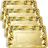 FoldTier 4 Pack Serving Trays Set for Party, Butterfly Floral Bronze Platter Engraved Mirror Tray, 15.8 x 11.6 Inches Elegant Metal Plate for Food Appetizer Cookies Desserts (Gold)