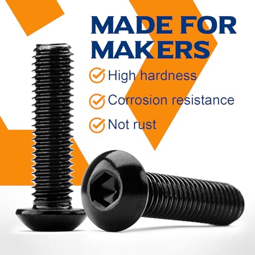 5/16-18 x 2 Button Head Socket Cap Screws, Stainless Steel 18-8(304), Black Oxide, Allen Hex Drive, Full Thread, 20 PCS (with Hex Spanner)