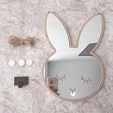 RecoverLOVE Baby Room 3D Wandspiegel, Kinderzimmer Bunny Wanddekorspiegel, hängender Anti-Kratz-niedlicher Hasen-Spiegel mit Lanyard für Baby Nursery Kinderzimmerdekoration