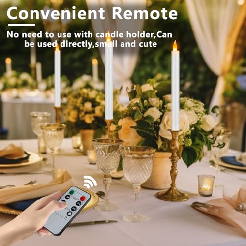 wemarry Flameless Taper Candles 10" Dripless Battery Operated Taper Candles Included Remote Timer 400+ Hours by 2AA Batteries for Halloween Christmas Wedding (White, 12 Pack) by wemarry - Used condition - Image 2