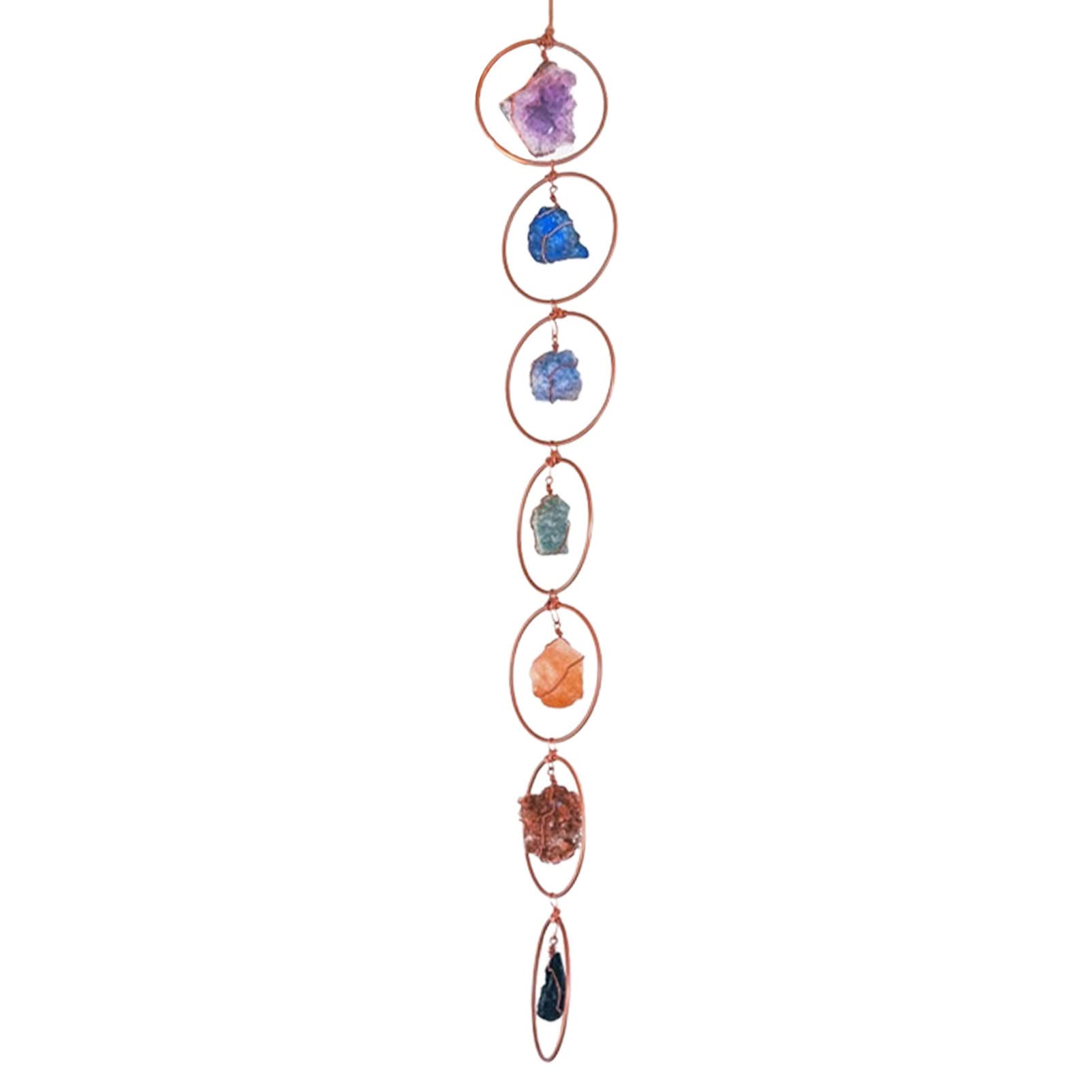 7 Chakras Gemstone Wall Decor, Crystal Chakras Wall Hanging, Large Crystal Gemstones Hanging Ornament, Handmade Crystal Wall Hanger Home Decorations Meditation