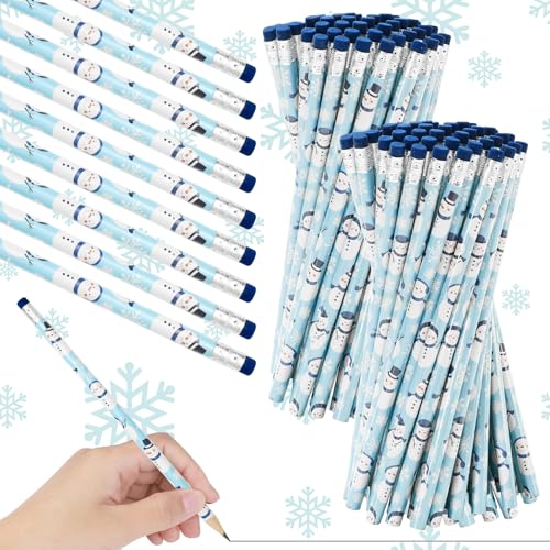 Crayons d'hiver bleus Whaline avec gommes flocon de neige pour papeterie de Noël, lot de 72
