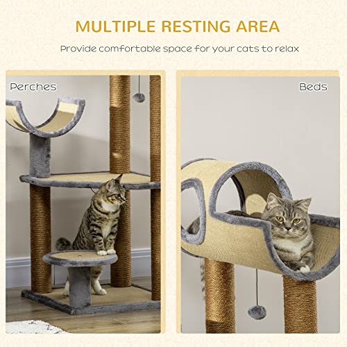 Pawhut 48" Fun Cat Tree With Scratching Posts, Small Cat Tower For Indoor Cat Furniture, Cat Tunnel Bed Activity Center Climbing Toy #TOP3