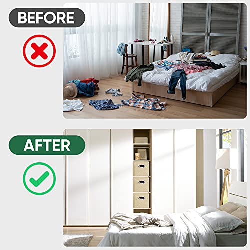 Baleine Premium Foldable Cube Storage Bins, Collapsible Linen Fabric Cube Organizer With Aluminum Handles, 10.5" X 10.5" X11" Heavy Duty Cube Baskets, Beige 4 Pack #TOP3