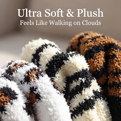 Image of Tipi Toe Womens Fuzzy Crew Socks with Anti Slip Grips Warm Cozy Fluffy Winter Slipper Socks Non Skid Home Socks for Women