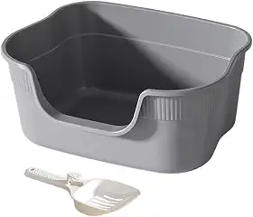 ShengQuanHao Caixa de Areia para Animais de Estimação com Abertura Superior, Caixa de Areia para Gatos com Entrada Baixa E Semifechada para Salas de Estar de Canto, Cinza Claro