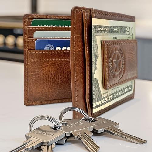 American Flag Front Pocket Wallet for Men – RFID Blocking Full Grain Leather Bifold with Magnetic Money Clip 9 Card Slots, Patriotic Gift, Slim Minimalist Western Wallet with “In God We Trust” Design3