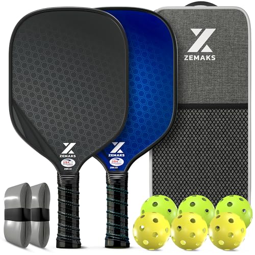 Pickleball Paddles Set of 2 - Carbon Fiber Pickle Ball Rackets 2 Pack with Polypropylene Honeycomb Core, 6 Pickle Ball Set & Bag - USAPA Approved T300 Graphite Pickleball Rackets Set for Men & Women